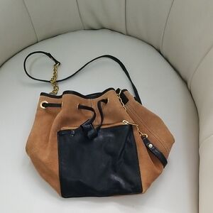 Topshop Black and Tan Shoulder Bag with Gold Chain